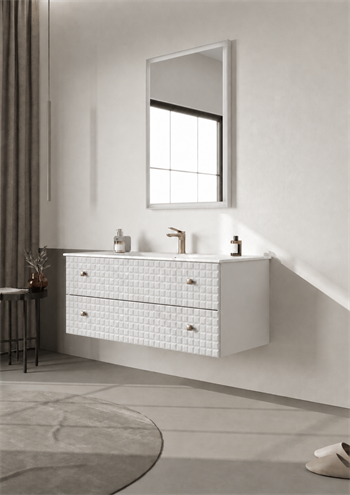 Orka Lipari Asma Banyo Dolabı Takımı, 120 cm, Mat Beyaz Lake (Altın Kulp-Ledli Ayna), 5007308
