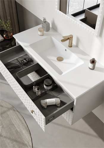 Orka Lipari Asma Banyo Dolabı Takımı, 120 cm, Mat Beyaz Lake (Altın Kulp-Ledli Ayna), 5007308