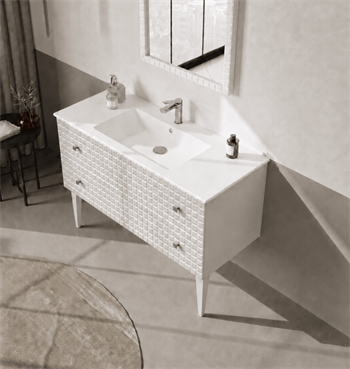Orka Lipari 120 cm Mat Beyaz Banyo Dolabı Alt Modül Ve Lavabo (Ayaklı-Krom Kulp), 5007339