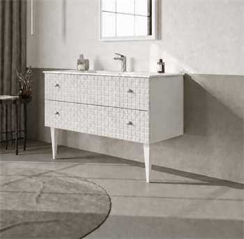 Orka Lipari 120 cm Mat Beyaz Banyo Dolabı Alt Modül Ve Lavabo (Ayaklı-Krom Kulp), 5007339