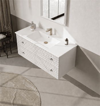Orka Lipari 120 cm Mat Beyaz Banyo Dolabı Alt Modül Ve Lavabo (Asma-Krom Kulp), 5007323