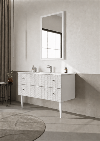 Orka Lipari Ayaklı Banyo Dolabı Takımı, 120 cm, Mat Beyaz Lake (Krom Kulp-Ledli Ayna), 5007351