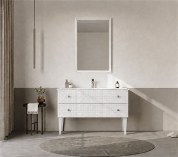 Orka Lipari Ayaklı Banyo Dolabı Takımı, 120 cm, Mat Beyaz Lake (Krom Kulp-Ledli Ayna), 5007351