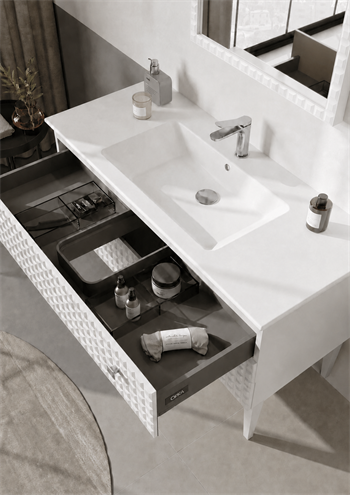 Orka Lipari Ayaklı Banyo Dolabı Takımı, 120 cm, Mat Beyaz Lake (Krom Kulp-Ledli Ayna), 5007351
