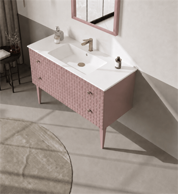 Orka Lipari 120 cm Mat Pudra Banyo Dolabı Alt Modül Ve Lavabo (Ayaklı-Altın Kulp), 5008587