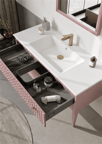 Orka Lipari 120 cm Mat Pudra Banyo Dolabı Alt Modül Ve Lavabo (Ayaklı-Altın Kulp), 5008587