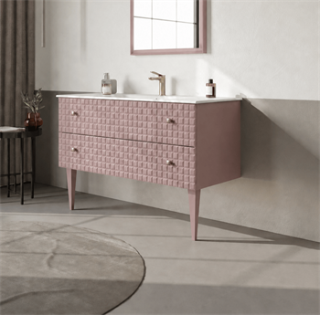 Orka Lipari 120 cm Mat Pudra Banyo Dolabı Alt Modül Ve Lavabo (Ayaklı-Altın Kulp), 5008587