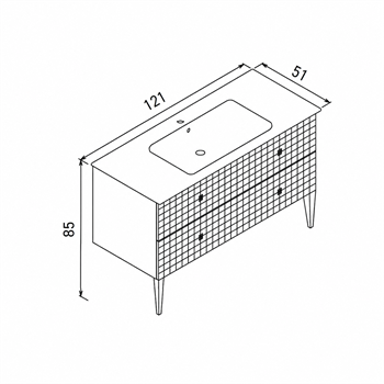 Orka Lipari 120 cm Mat Pudra Banyo Dolabı Alt Modül Ve Lavabo (Ayaklı-Altın Kulp), 5008587