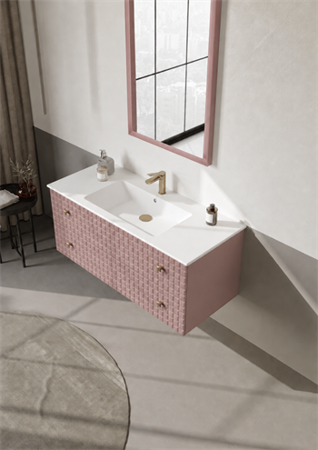 Orka Lipari Asma Banyo Dolabı Takımı, 120 cm, Mat Pudra Lake (Altın Kulp-Ledli Ayna), 5008593