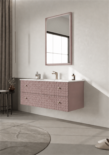 Orka Lipari Asma Banyo Dolabı Takımı, 120 cm, Mat Pudra Lake (Altın Kulp-Ledli Ayna), 5008593