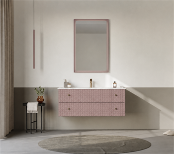Orka Lipari Asma Banyo Dolabı Takımı, 120 cm, Mat Pudra Lake (Altın Kulp-Ledli Ayna), 5008593