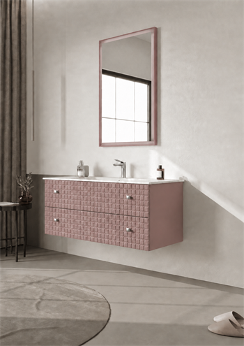 Orka Lipari Asma Banyo Dolabı Takımı, 120 cm, Mat Pudra Lake (Krom Kulp-Ledli Ayna), 5008594