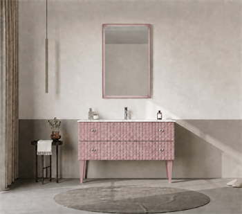 Orka Lipari Ayaklı Banyo Dolabı Takımı, 120 cm, Mat Pudra Lake (Krom Kulp-Ledli Ayna), 5008592
