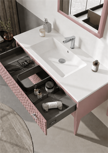 Orka Lipari 120 cm Mat Pudra Banyo Dolabı Alt Modül Ve Lavabo (Ayaklı-Krom Kulp), 5008588