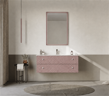 Orka Lipari Asma Banyo Dolabı Takımı, 120 cm, Mat Pudra Lake (Krom Kulp-Ledli Ayna), 5008594