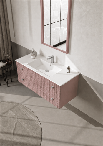 Orka Lipari Asma Banyo Dolabı Takımı, 120 cm, Mat Pudra Lake (Krom Kulp-Ledli Ayna), 5008594