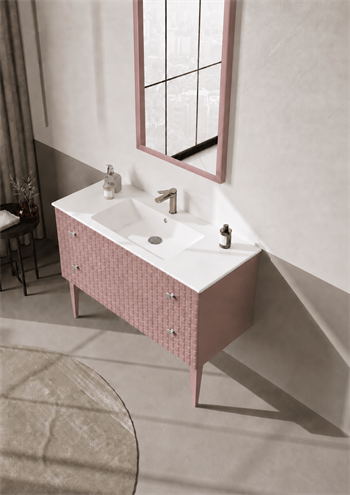 Orka Lipari Ayaklı Banyo Dolabı Takımı, 120 cm, Mat Pudra Lake (Krom Kulp-Ledli Ayna), 5008592