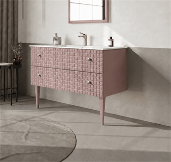 Orka Lipari 120 cm Mat Pudra Banyo Dolabı Alt Modül Ve Lavabo (Ayaklı-Krom Kulp), 5008588