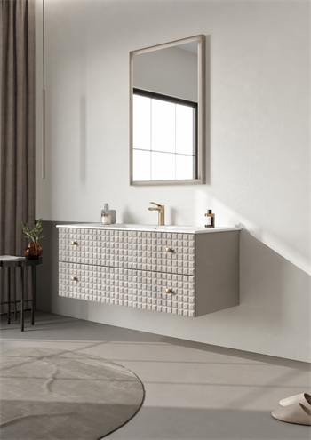 Orka Lipari Asma Banyo Dolabı Takımı, 120 cm, Mat Vizon Lake (Altın Kulp-Ledli Ayna), 5007309