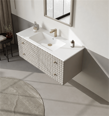 Orka Lipari 120 cm Mat Vizon Banyo Dolabı Alt Modül Ve Lavabo (Asma-Altın Kulp), 5007302
