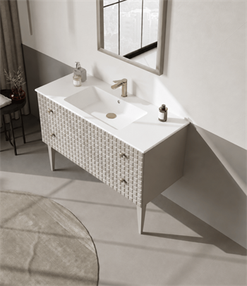 Orka Lipari 120 cm Mat Vizon Banyo Dolabı Alt Modül Ve Lavabo (Ayaklı-Altın Kulp), 5007337