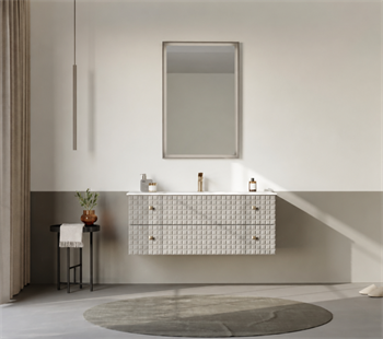 Orka Lipari Asma Banyo Dolabı Takımı, 120 cm, Mat Vizon Lake (Altın Kulp-Ledli Ayna), 5007309