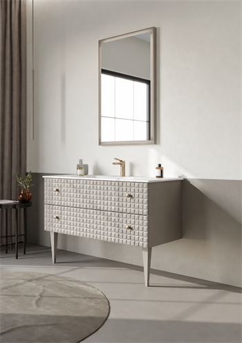 Orka Lipari Ayaklı Banyo Dolabı Takımı, 120 cm, Mat Vizon Lake (Altın Kulp-Ledli Ayna), 5007349