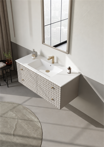 Orka Lipari Asma Banyo Dolabı Takımı, 120 cm, Mat Vizon Lake (Altın Kulp-Ledli Ayna), 5007309