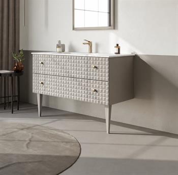 Orka Lipari 120 cm Mat Vizon Banyo Dolabı Alt Modül Ve Lavabo (Ayaklı-Altın Kulp), 5007337