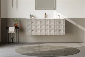 Orka Lipari 120 cm Mat Vizon Banyo Dolabı Alt Modül Ve Lavabo (Asma-Altın Kulp), 5007302