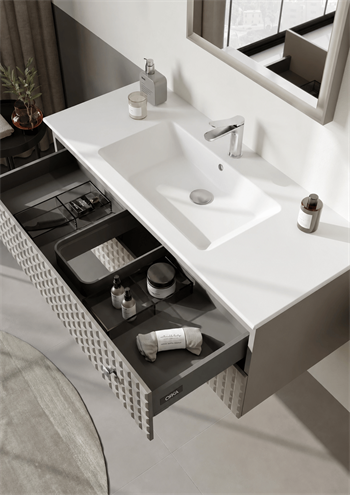 Orka Lipari 120 cm Mat Vizon Banyo Dolabı Alt Modül Ve Lavabo (Asma-Krom Kulp), 5007324