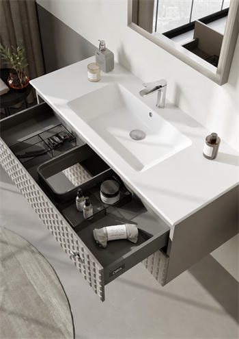 Orka Lipari Asma Banyo Dolabı Takımı, 120 cm, Mat Vizon Lake (Krom Kulp-Ledli Ayna), 5007327