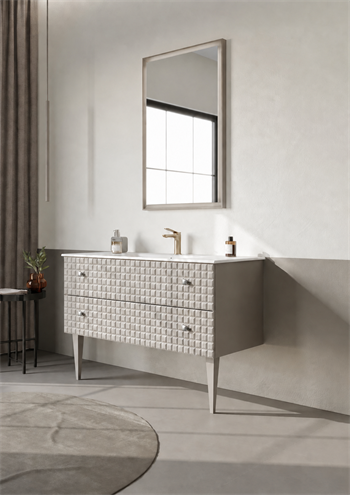 Orka Lipari Ayaklı Banyo Dolabı Takımı, 120 cm, Mat Vizon Lake (Krom Kulp-Ledli Ayna), 5007352