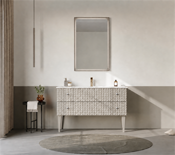 Orka Lipari Ayaklı Banyo Dolabı Takımı, 120 cm, Mat Vizon Lake (Krom Kulp-Ledli Ayna), 5007352