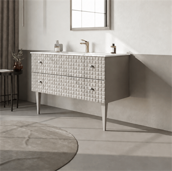 Orka Lipari 120 cm Mat Vizon Banyo Dolabı Alt Modül Ve Lavabo (Ayaklı-Krom Kulp), 5007340