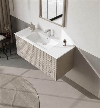 Orka Lipari 120 cm Mat Vizon Banyo Dolabı Alt Modül Ve Lavabo (Asma-Krom Kulp), 5007324