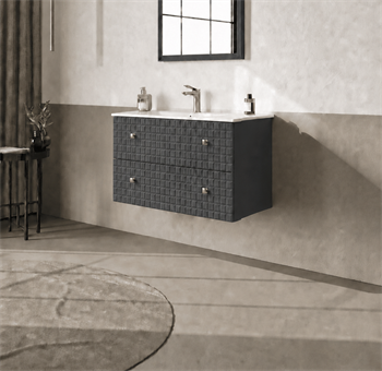 Orka Lipari 80 cm Mat Antrasit Banyo Dolabı Alt Modül Ve Lavabo (Asma-Altın Kulp), 5008977