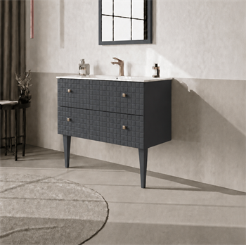 Orka Lipari 80 cm Mat Antrasit Banyo Dolabı Alt Modül Ve Lavabo (Ayaklı-Altın Kulp), 5008989