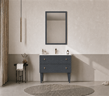 Orka Lipari Ayaklı Banyo Dolabı Takımı, 80 cm, Mat Antrasit Lake (Altın Kulp-Ledli Ayna), 5008995