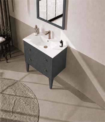 Orka Lipari 80 cm Mat Antrasit Banyo Dolabı Alt Modül Ve Lavabo (Ayaklı-Altın Kulp), 5008989