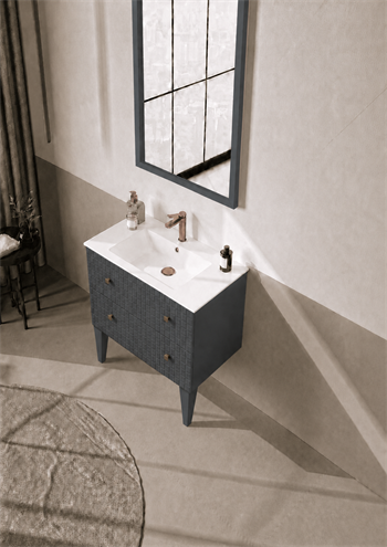 Orka Lipari Ayaklı Banyo Dolabı Takımı, 80 cm, Mat Antrasit Lake (Altın Kulp-Ledli Ayna), 5008995