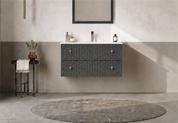 Orka Lipari 80 cm Mat Antrasit Banyo Dolabı Alt Modül Ve Lavabo (Asma-Altın Kulp), 5008977