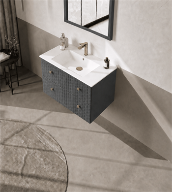 Orka Lipari 80 cm Mat Antrasit Banyo Dolabı Alt Modül Ve Lavabo (Asma-Altın Kulp), 5008977