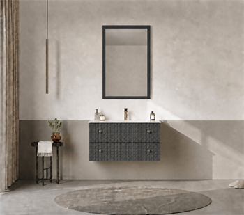 Orka Lipari Asma Banyo Dolabı Takımı, 80 cm, Mat Antrasit Lake (Altın Kulp-Ledli Ayna), 5008980