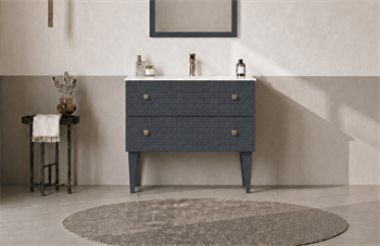 Orka Lipari 80 cm Mat Antrasit Banyo Dolabı Alt Modül Ve Lavabo (Ayaklı-Altın Kulp), 5008989