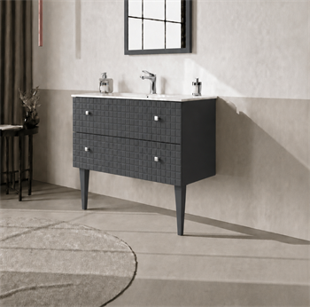 Orka Lipari 80 cm Mat Antrasit Banyo Dolabı Alt Modül Ve Lavabo (Ayaklı-Krom Kulp), 5008992