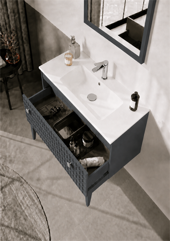 Orka Lipari 80 cm Mat Antrasit Banyo Dolabı Alt Modül Ve Lavabo (Ayaklı-Krom Kulp), 5008992