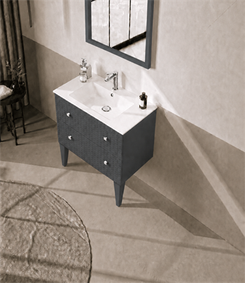 Orka Lipari 80 cm Mat Antrasit Banyo Dolabı Alt Modül Ve Lavabo (Ayaklı-Krom Kulp), 5008992