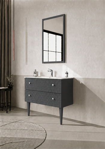 Orka Lipari Ayaklı Banyo Dolabı Takımı, 80 cm, Mat Antrasit Lake (Krom Kulp-Ledli Ayna), 5009007