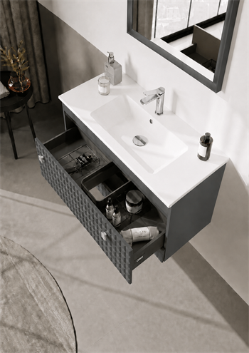 Orka Lipari Asma Banyo Dolabı Takımı, 80 cm, Mat Antrasit Lake (Krom Kulp-Ledli Ayna), 5008986